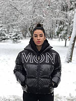 Модна жіноча зимова чорна куртка Moncler Монклер