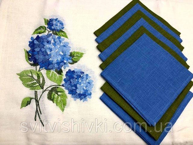 Вишитий комплект на розкладний стіл "Гортензія" з 100% льону