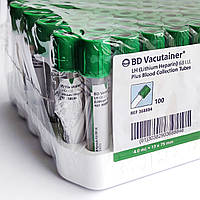 Пробірки вакуумні для плазми BD Vacutainer® Plus 4 мл, 13х75 мм, Гепарин літію, пластик, паперова етикетка BD
