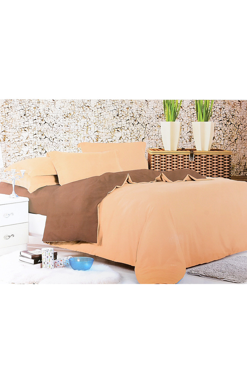 Комплект постільної білизни бежевий з коричневим євро 152480P, фото 1