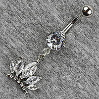 Сережок банан у пупок сріблястий із медичної сталі від Stainless Steel Сапфір довжина штанги 23 мм + підвіска