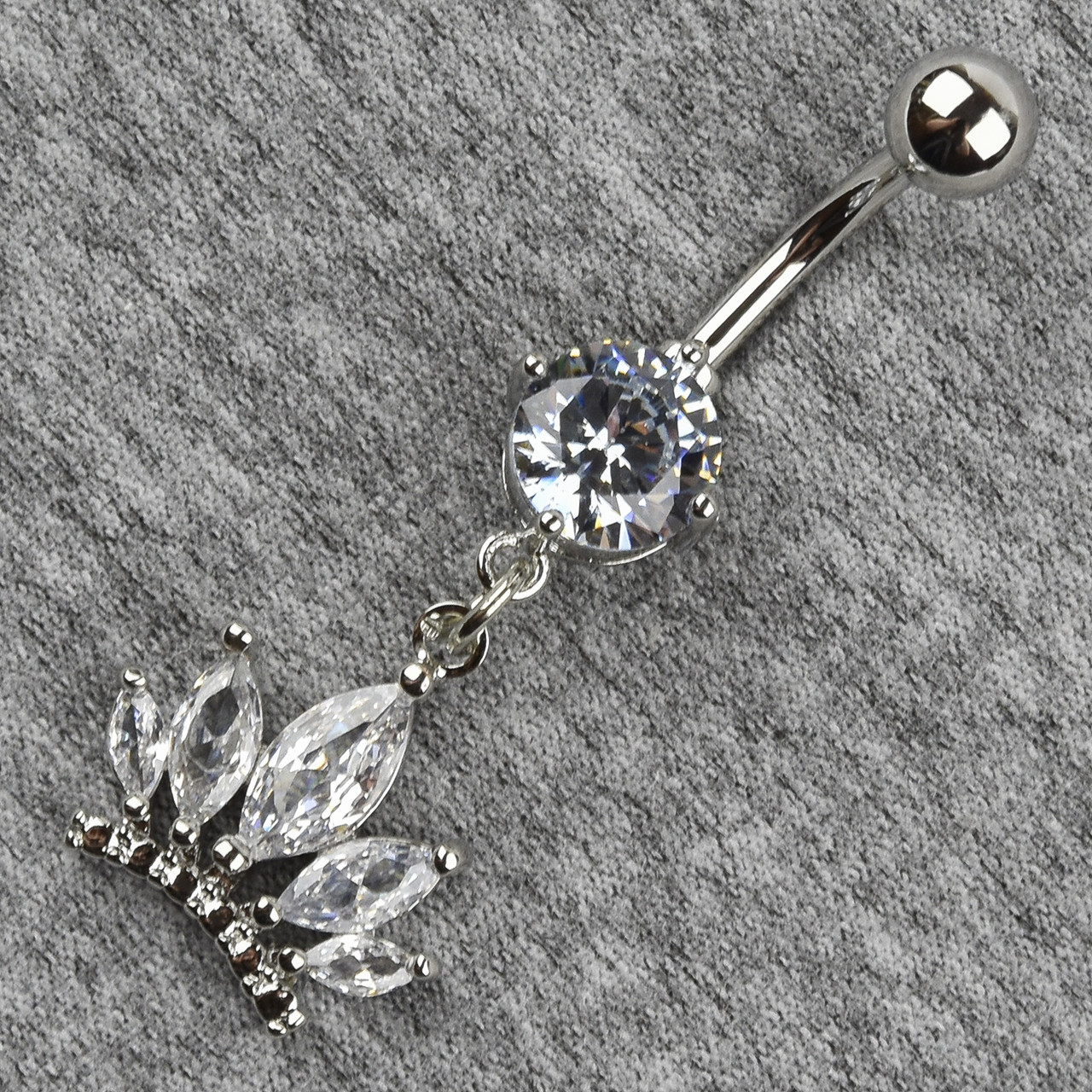 Сережок банан у пупок сріблястий із медичної сталі від Stainless Steel Сапфір довжина штанги 23 мм + підвіска - фото 1 - id-p1720774352