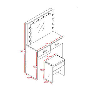 Туалетний, косметичний столик + табурет з підсвіткою AVKO ADT3 White, фото 2