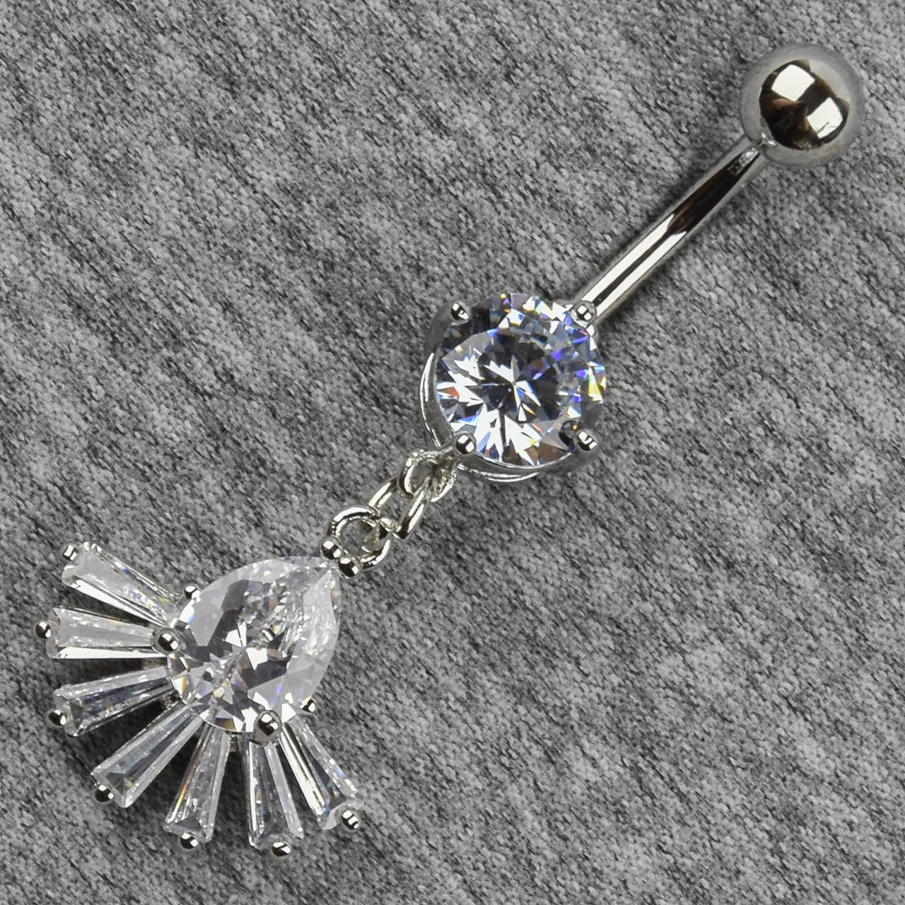 Сережок банан у пупок сріблястий із медичної сталі від Stainless Steel Циркон довжина штанги 23 мм + підвіска - фото 1 - id-p1720777780