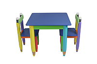 Комплект мебели стол 60х60 и стулья | стол с пеналом и стульчиками 2шт (цвет столешницы синий)