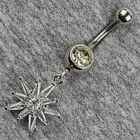 Серельга банан у пупок срібляста з медичної сталі від Stainless Steel Зірка довжина штанги 23 мм + підвіска