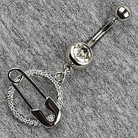 Сережок банан у пупок сріблястий із медичної сталі від Stainless Steel Булокавка довжина штанги 23 мм + підвіска