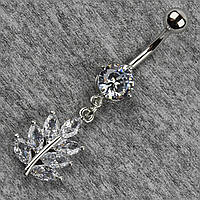 Серельга банан у пупок срібляста з медичної сталі від Stainless Steel Пелюстка довжина штанги 23 мм + підвіска