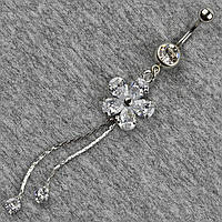 Сережок банан у пупок сріблястий із медичної сталі від Stainless Steel Квітка довжина штанги 23 мм + підвіска