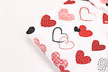 Ткань хлопковая "Асорти сердечки " красные и черные на белом фоне №739, фото 2
