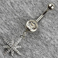 Сережок банан у пупок сріблястий із медичної сталі від Stainless Steel Зірка довжина штанги 23 мм + підвіска