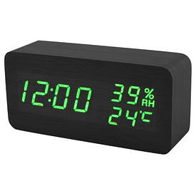 Електронні настільні годинники VST-862S-4 + термометр + гігрометр (Чорний корпус та зелені цифри)