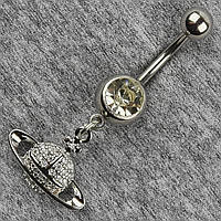 Сережок банан у пупок сріблястий із медичної сталі від Stainless Steel Планета довжина штанги 23 мм + підвіска