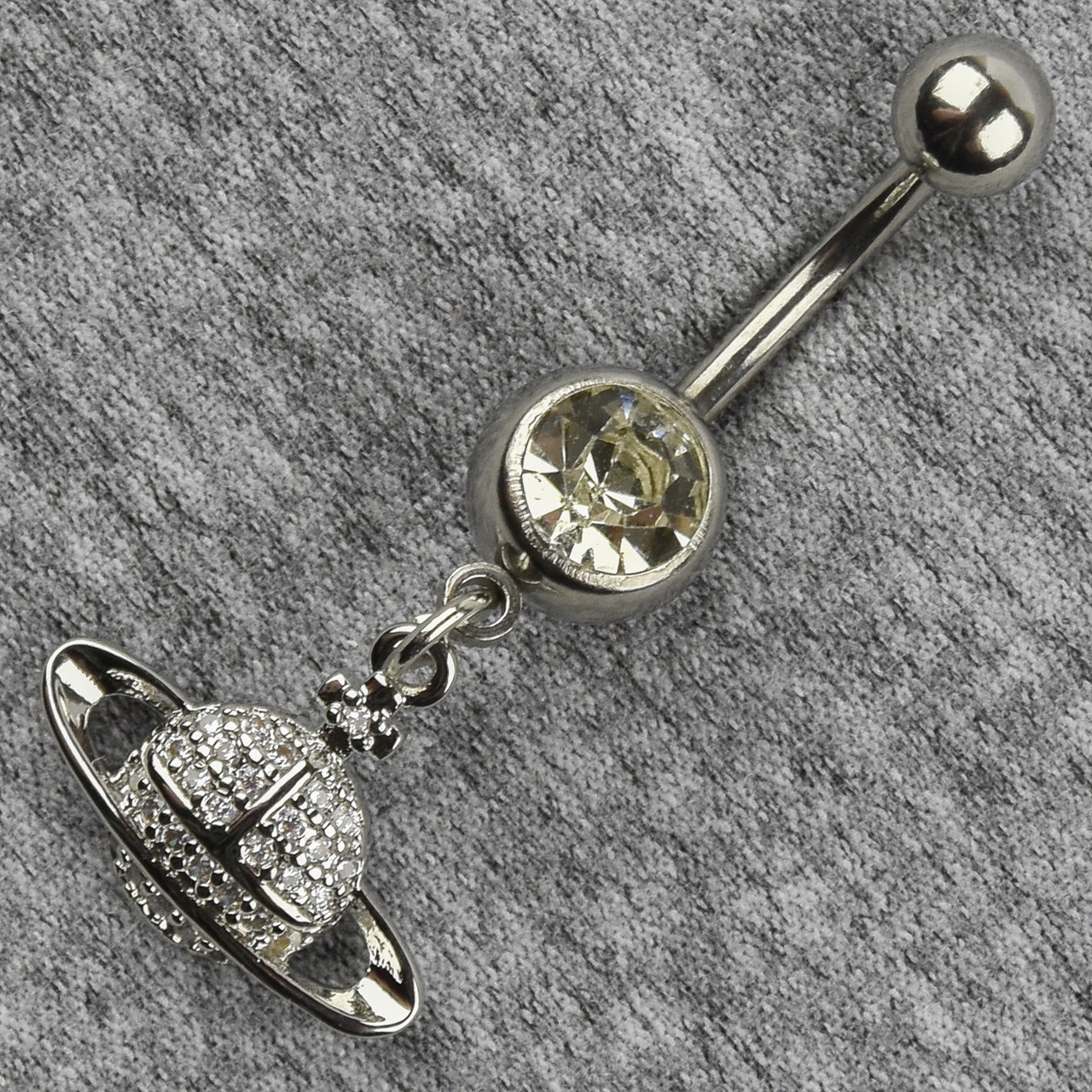 Сережок банан у пупок сріблястий із медичної сталі від Stainless Steel Планета довжина штанги 23 мм + підвіска - фото 1 - id-p1720783704