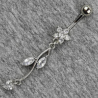 Сережок банан у пупок сріблястий із медичної сталі від Stainless Steel Квітка довжина штанги 23 мм + підвіска