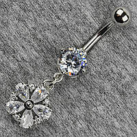 Сережок банан у пупок сріблястий із медичної сталі від Stainless Steel Квітка довжина штанги 23 мм + підвіска