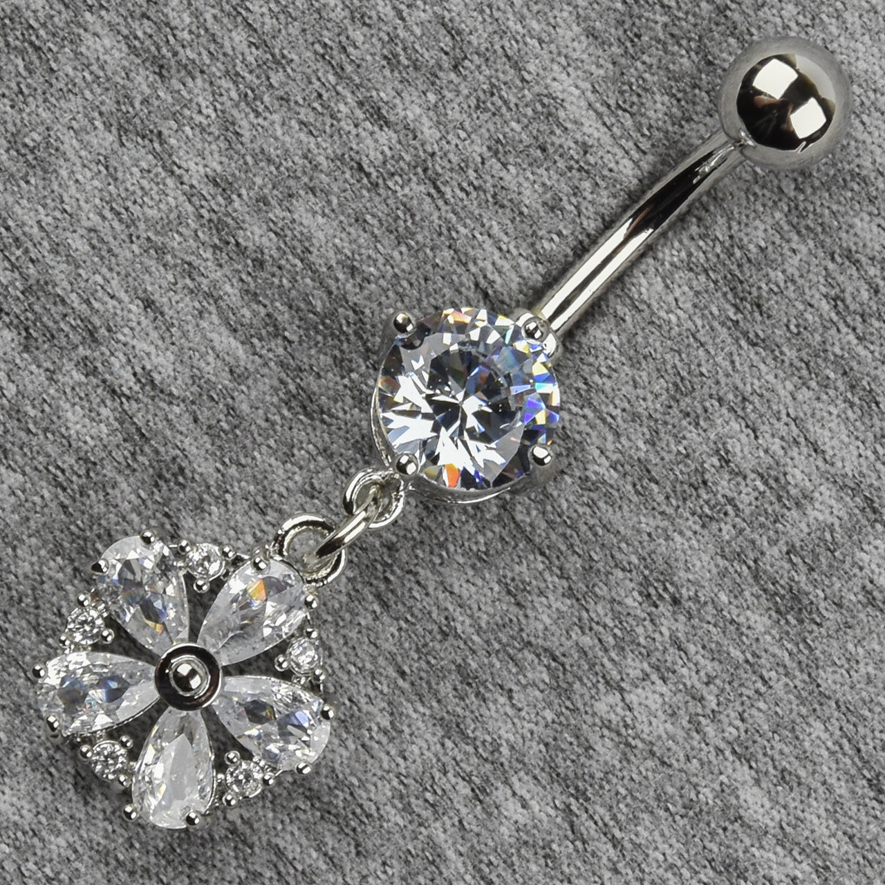 Сережок банан у пупок сріблястий із медичної сталі від Stainless Steel Квітка довжина штанги 23 мм + підвіска - фото 1 - id-p1720785457