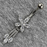 Сережок банан у пупок сріблястий із медичної сталі від Stainless Steel Квітка довжина штанги 23 мм + підвіска