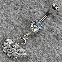 Сережок банан у пупок сріблястий із медичної сталі від Stainless Steel Лебідь довжина штанги 23 мм + підвіска