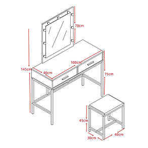 Туалетний, косметичний столик + табурет з підсвіткою AVKO ADT13 White, фото 2