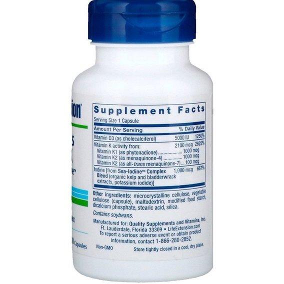 Комплекс Вітамін D3+K2 Life Extension Vitamins D and K with SeaIodine