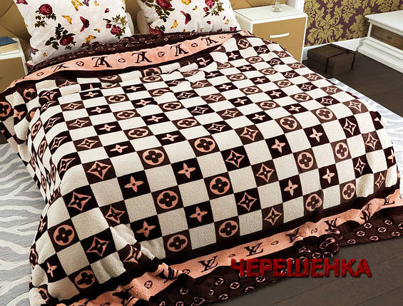 Напівторний флісовий плед покривало 150х220 односпальний Луї Віттон louis vuitton у клітинку коричневий, фото 1