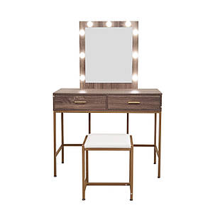 Туалетний, косметичний столик + табурет з підсвіткою AVKO ADT13 Grey Walnut, фото 1