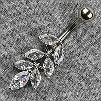 Серельга банан у пупок срібляста з медичної сталі від Stainless Steel Пелюстка довжина штанги 23 мм + підвіска