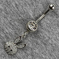 Серельга банан у пупок срібляста з медичної сталі від Stainless Steel Зайчик довжина штанги 23 мм + підвіска