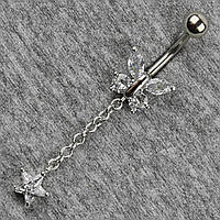 Сережок банан у пупок сріблястий із медичної сталі від Stainless Steel Метелик довжина штанги 23 мм + підвіска