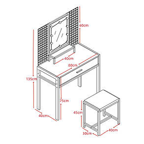 Туалетний, косметичний столик + табурет з підсвіткою AVKO ADT21 White, фото 2
