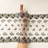 Ажурне мереживо вишивка на сітці: чорна нитка  на сітці відтінка айворі, ширина 24 см, фото 2