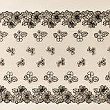 Ажурне мереживо вишивка на сітці: чорна нитка  на сітці відтінка айворі, ширина 24 см, фото 3