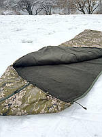 Спальный мешок зимний тёплый с синтепоном и флисом. Пиксель