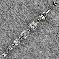 Сережок банан у пупок сріблястий із медичної сталі від Stainless Steel Циркон довжина штанги 23 мм + підвіска