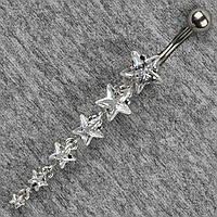 Сережок банан у пупок сріблястий із медичної сталі від Stainless Steel Зірка довжина штанги 23 мм + підвіска