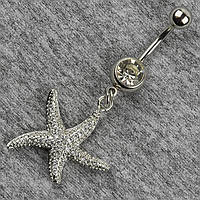 Сережок банан у пупок сріблястий із медичної сталі від Stainless Steel Зірка довжина штанги 23 мм + підвіска