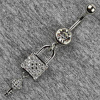 Сережок банан у пупок сріблястий із медичної сталі від Stainless Steel Замок довжина штанги 23 мм + підвіска