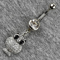 Сережок банан у пупок сріблястий із медичної сталі від Stainless Steel Сова довжина штанги 23 мм + підвіска