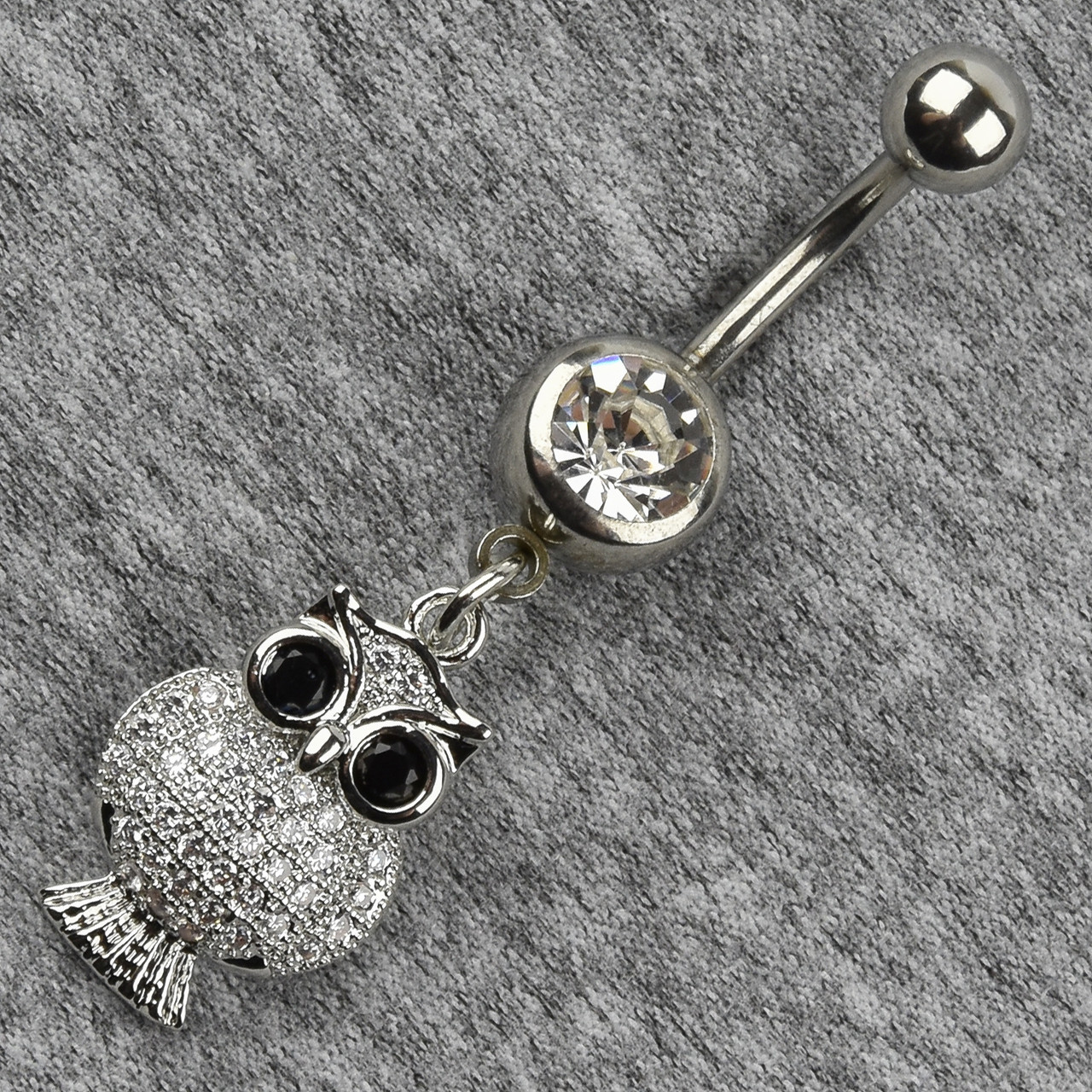 Сережок банан у пупок сріблястий із медичної сталі від Stainless Steel Сова довжина штанги 23 мм + підвіска - фото 1 - id-p1720817878