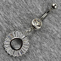 Сережок банан у пупок сріблястий із медичної сталі від Stainless Steel Циркон довжина штанги 23 мм + підвіска