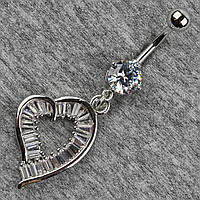 Сережок банан у пупок сріблястий із медичної сталі від Stainless Steel Серце довжина штанги 23 мм + підвіска