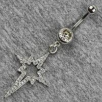 Сережок банан у пупок сріблястий із медичної сталі від Stainless Steel Зірка довжина штанги 23 мм + підвіска