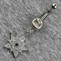 Сережок банан у пупок сріблястий із медичної сталі від Stainless Steel Зірка довжина штанги 23 мм + підвіска