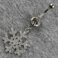 Сережок банан у пупок сріблястий із медичної сталі від Stainless Steel Сніжинка довжина штанги 23 мм + підвіска