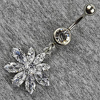 Сережок банан у пупок сріблястий із медичної сталі від Stainless Steel Квітка довжина штанги 23 мм + підвіска