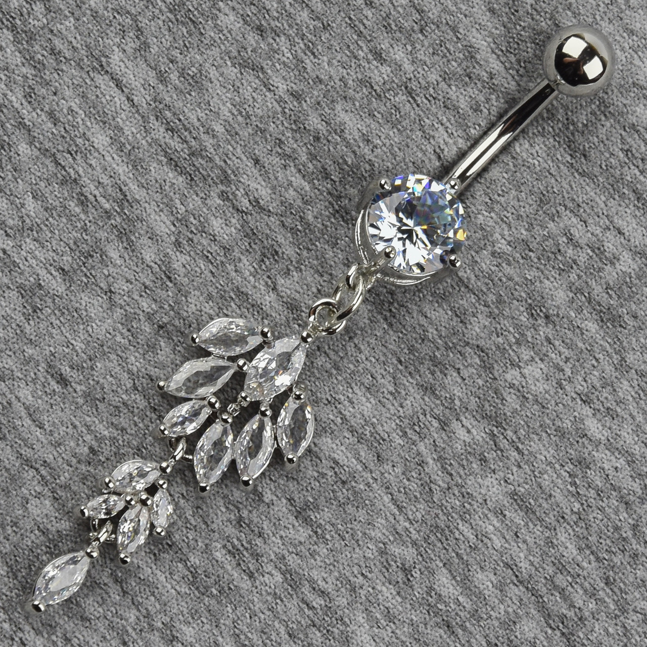 Сережок банан у пупок сріблястий із медичної сталі від Stainless Steel Легкий отвір довжина штанги 23 мм + підвіска - фото 1 - id-p1720825272