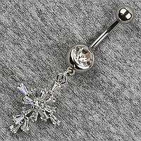 Сережок банан у пупок сріблястий із медичної сталі від Stainless Steel Циркон довжина штанги 23 мм + підвіска