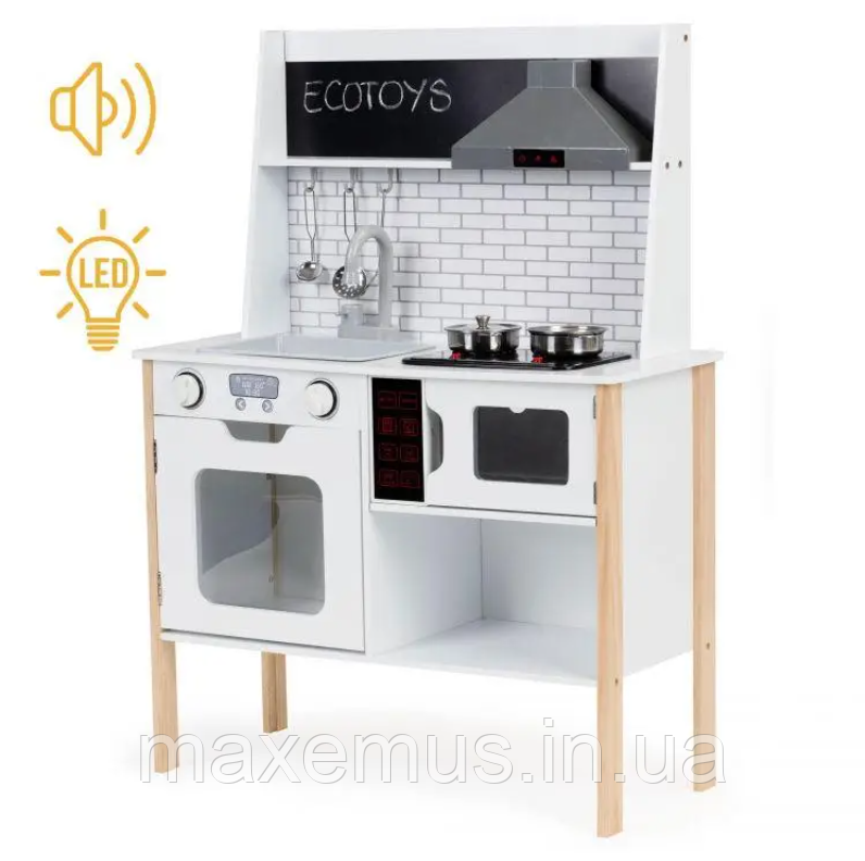 Дитяча дерев'яна кухня іграшкова Ecotoys PLK537 для дітей від 3 років + звукові та світлові ефекти