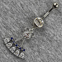 Сережок банан у пупок сріблястий із медичної сталі від Stainless Steel Кристал довжина штанги 23 мм + підвіска